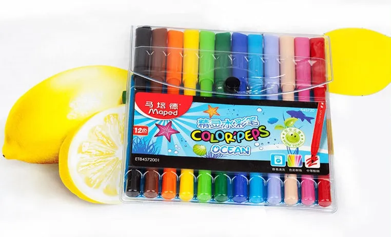 Elf watercolour pen bag with 12 colours, plastic pens, 16cm length, bagged packaging