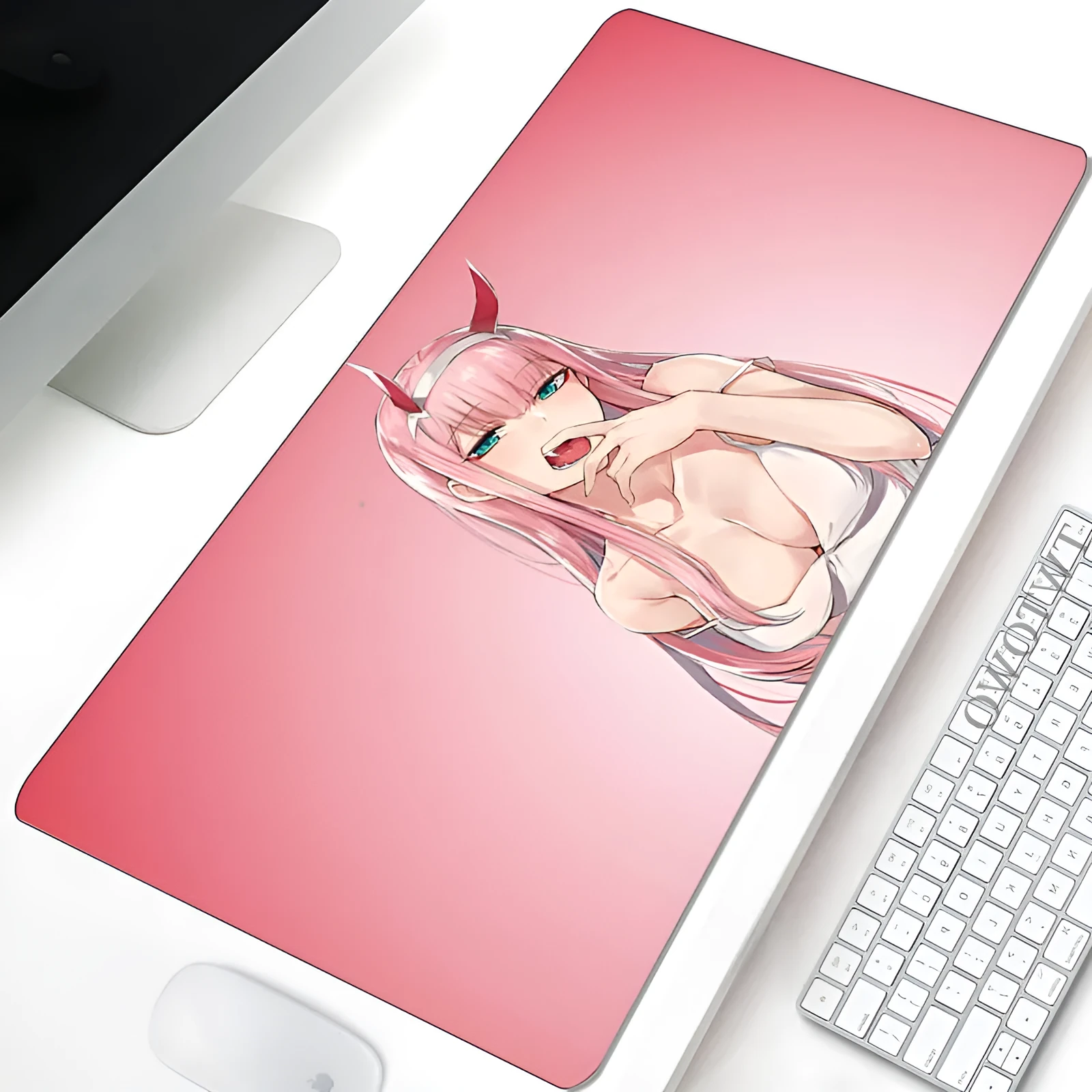 Cloth keyboard mat with Darling anime design in pink, multiple size options from 25x29cm to 40x90cm
