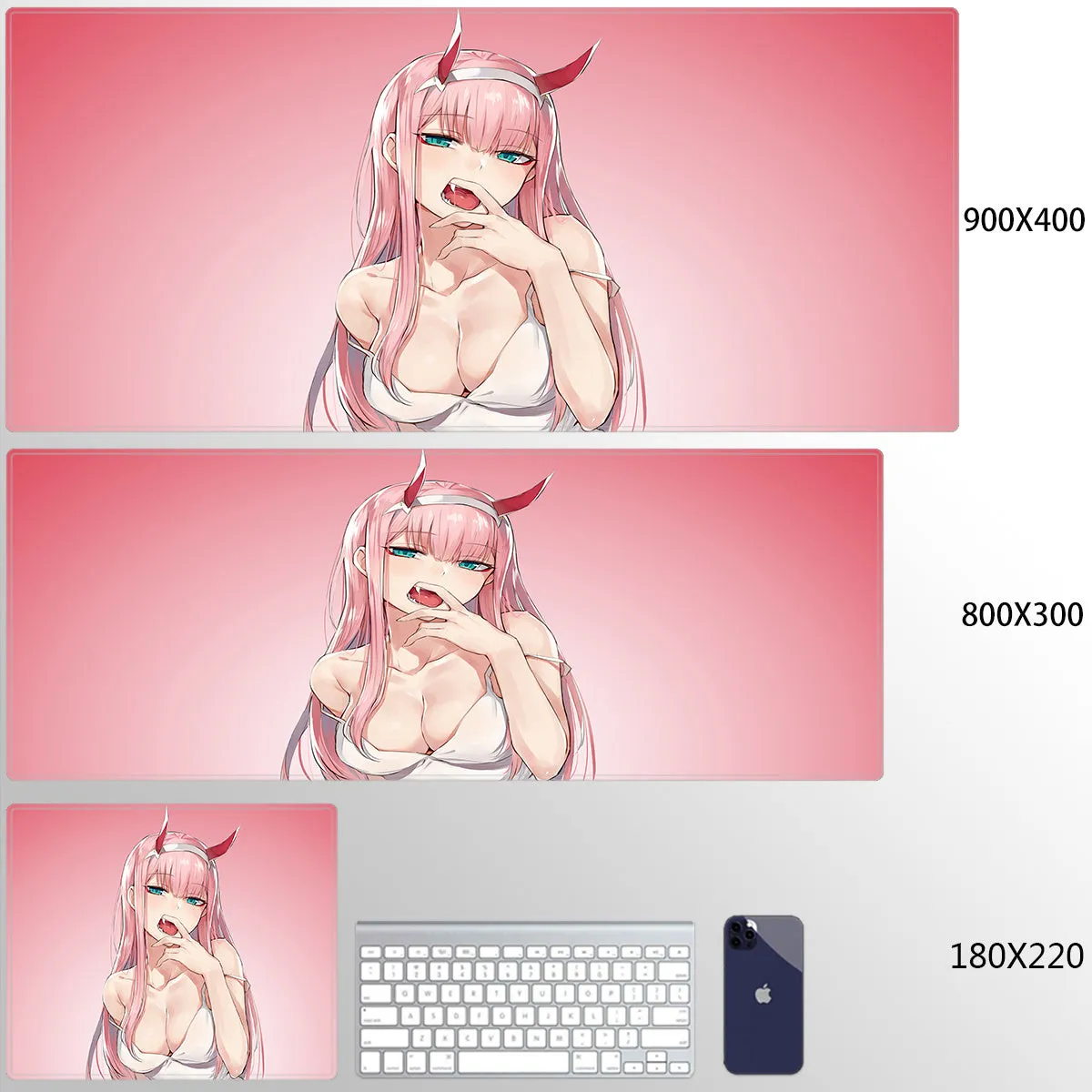 Cloth keyboard mat with Darling anime design in pink, multiple size options from 25x29cm to 40x90cm