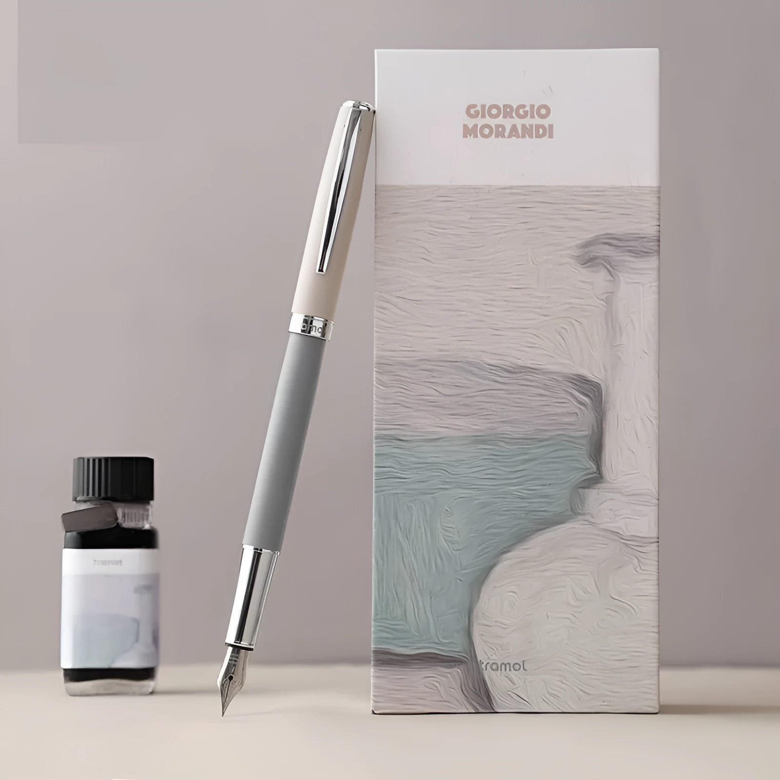 Metal fountain pen with iridium nib and rotary ink suction in Morandi blue colour 0.5mm tip