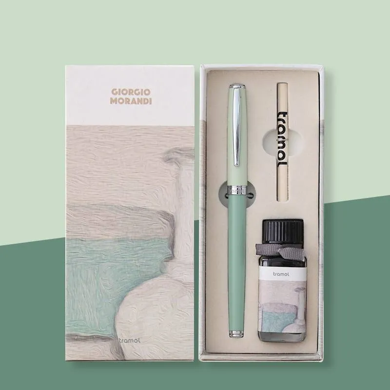 Metal fountain pen with iridium nib and rotary ink suction in Morandi blue colour 0.5mm tip