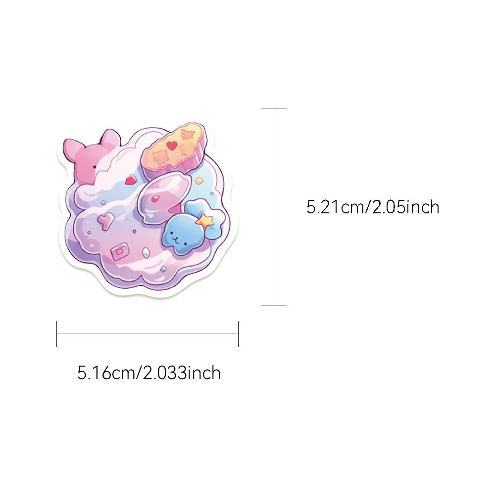 Pack of fresh candy-coloured decorative stickers with small object designs, scale showing 4-7 cm size.
