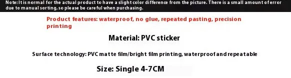 Pack of fresh candy-coloured decorative stickers with small object designs, scale showing 4-7 cm size.