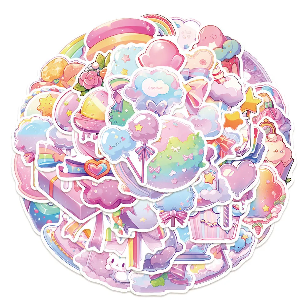 Pack of fresh candy-coloured decorative stickers with small object designs, scale showing 4-7 cm size.