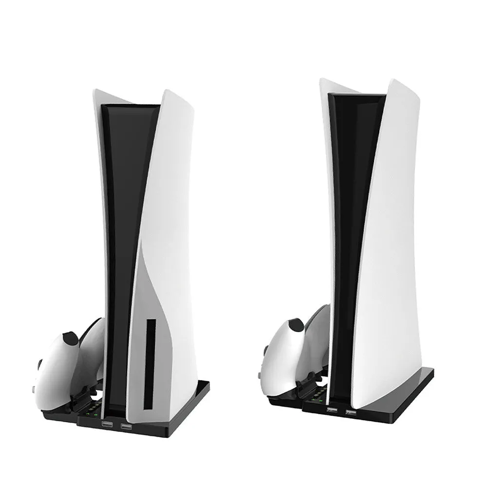 Black PS5 multi-function charger stand with ABS build and USB port for host and controller