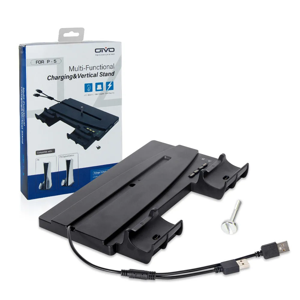 Black PS5 multi-function charger stand with ABS build and USB port for host and controller