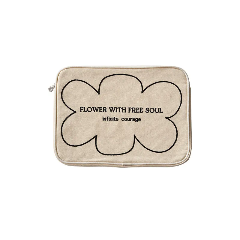 Canvas notebook liner bag with embroidery line terms flowers pattern in simplicity style