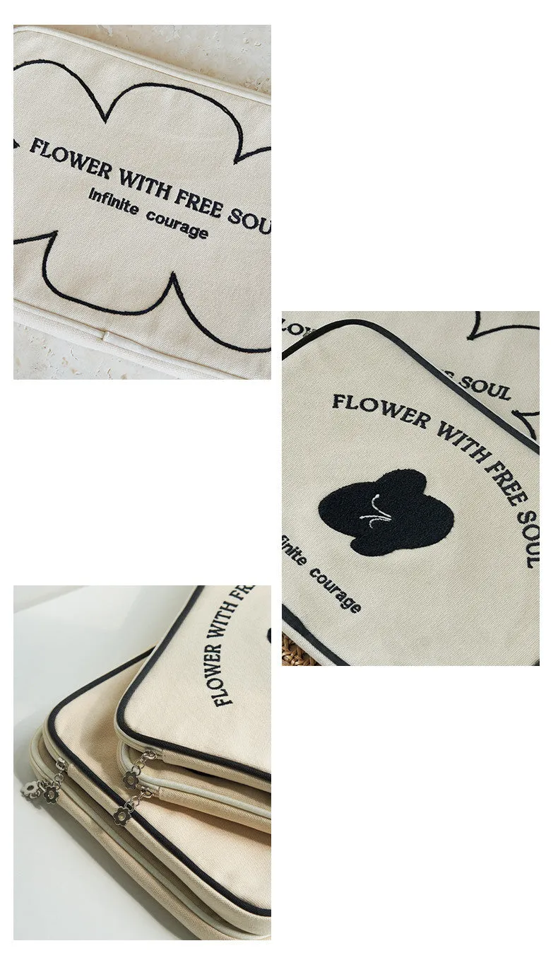 Canvas notebook liner bag with embroidery line terms flowers pattern in simplicity style