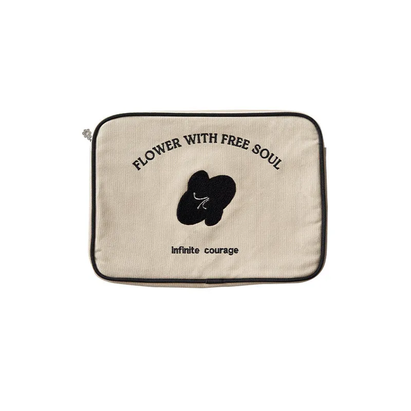 Canvas notebook liner bag with embroidery line terms flowers pattern in simplicity style