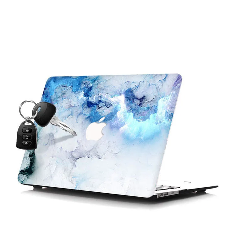 Customizable painted hard shell plastic case protector for MacBook in black with skin-feel finish showing top and bottom pieces