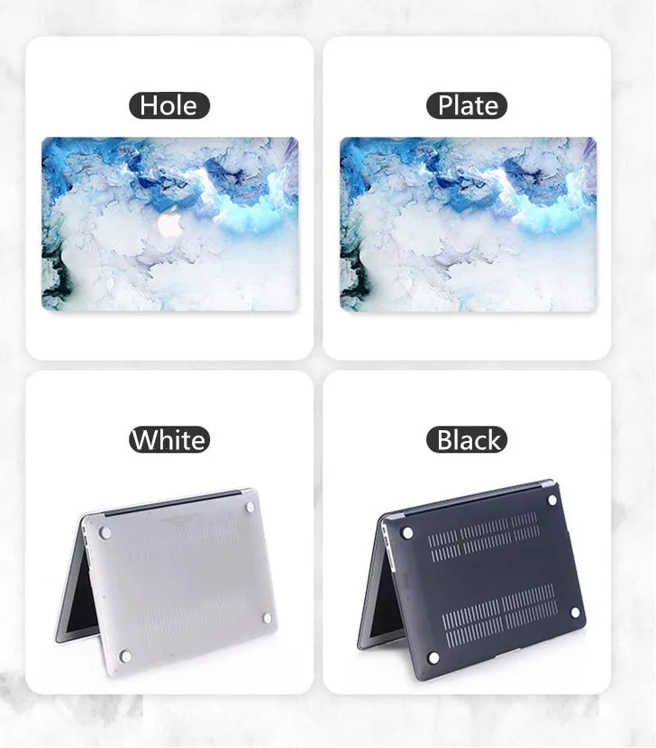 Customizable painted hard shell plastic case protector for MacBook in black with skin-feel finish showing top and bottom pieces