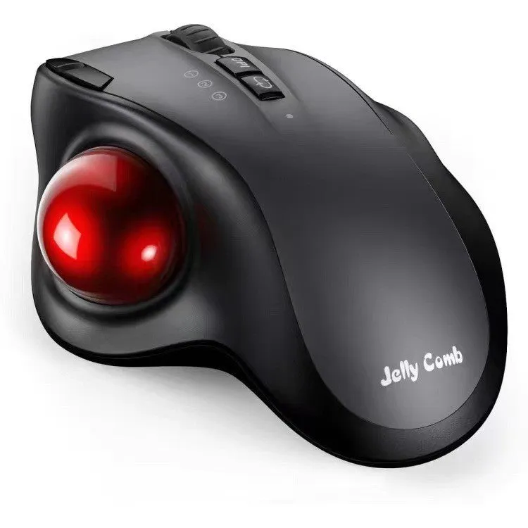 Black wireless trackball mouse with dual-mode 2.4G Bluetooth, rechargeable, luminous accent, 2400 DPI, 13x20x6cm