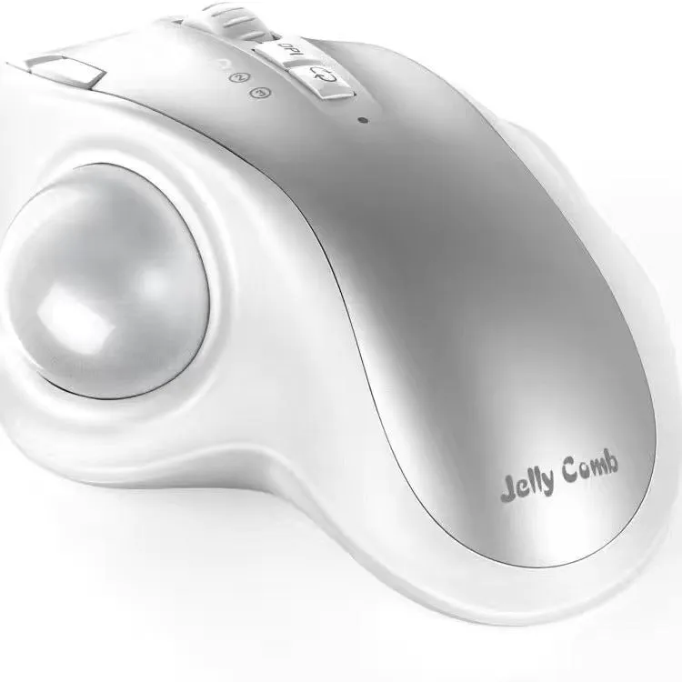 Black wireless trackball mouse with dual-mode 2.4G Bluetooth, rechargeable, luminous accent, 2400 DPI, 13x20x6cm