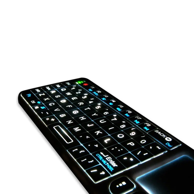 Mini wireless Bluetooth laser touch keyboard flying squirrel with 7-colour backlight, black ABS casing, 69 keys