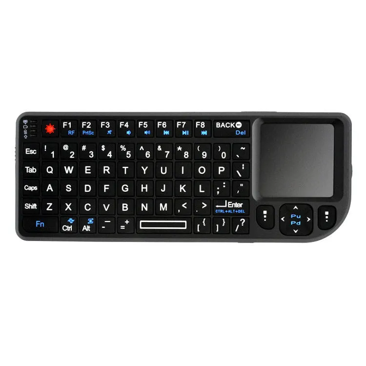 Mini wireless Bluetooth laser touch keyboard flying squirrel with 7-colour backlight, black ABS casing, 69 keys