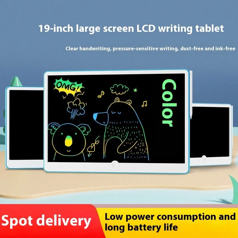 19-inch LCD children's drawing board with rechargeable battery in blue and white frame