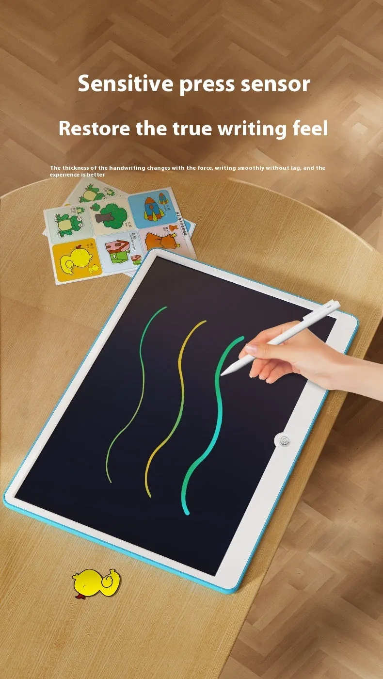 19-inch LCD children's drawing board with rechargeable battery in blue and white frame