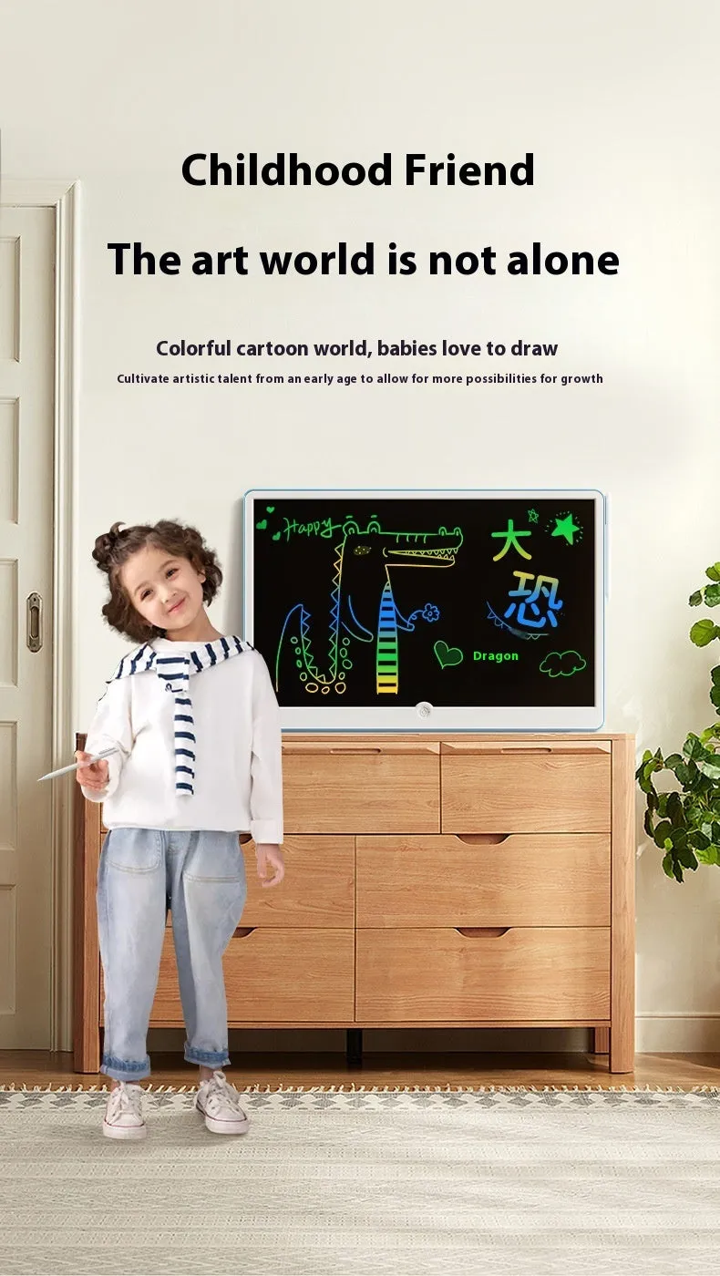 19-inch LCD children's drawing board with rechargeable battery in blue and white frame