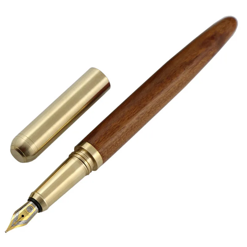African rosewood fountain pen with brass cap and 0.7mm stainless steel nib