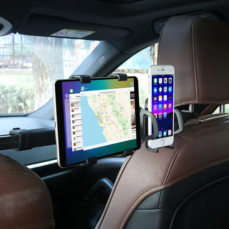 Black ABS plastic and PC tablet pc car back seat bracket with 360 degree rotation