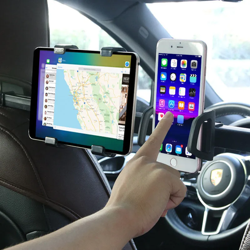 Black ABS plastic and PC tablet pc car back seat bracket with 360 degree rotation