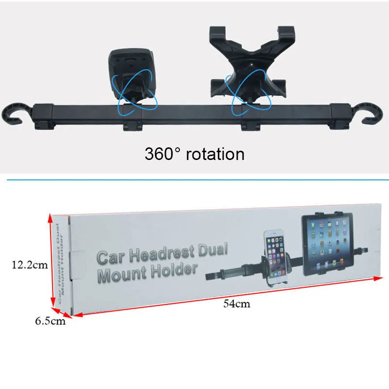 Black ABS plastic and PC tablet pc car back seat bracket with 360 degree rotation