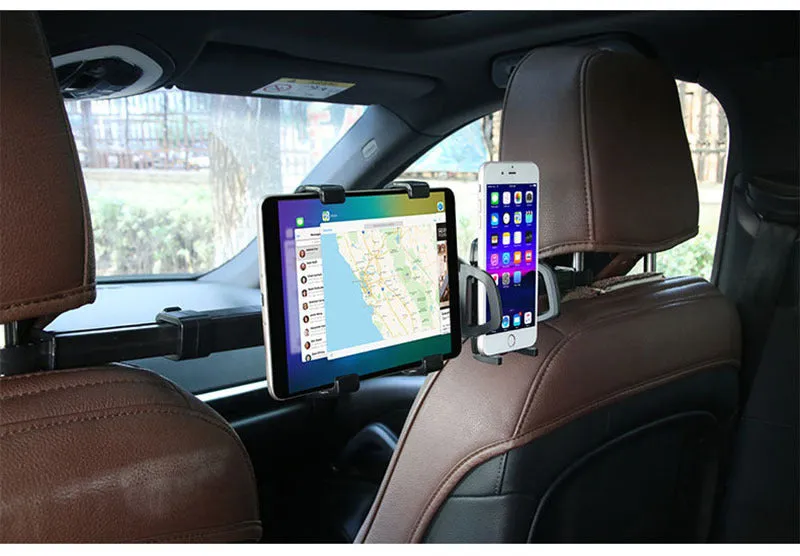 Black ABS plastic and PC tablet pc car back seat bracket with 360 degree rotation