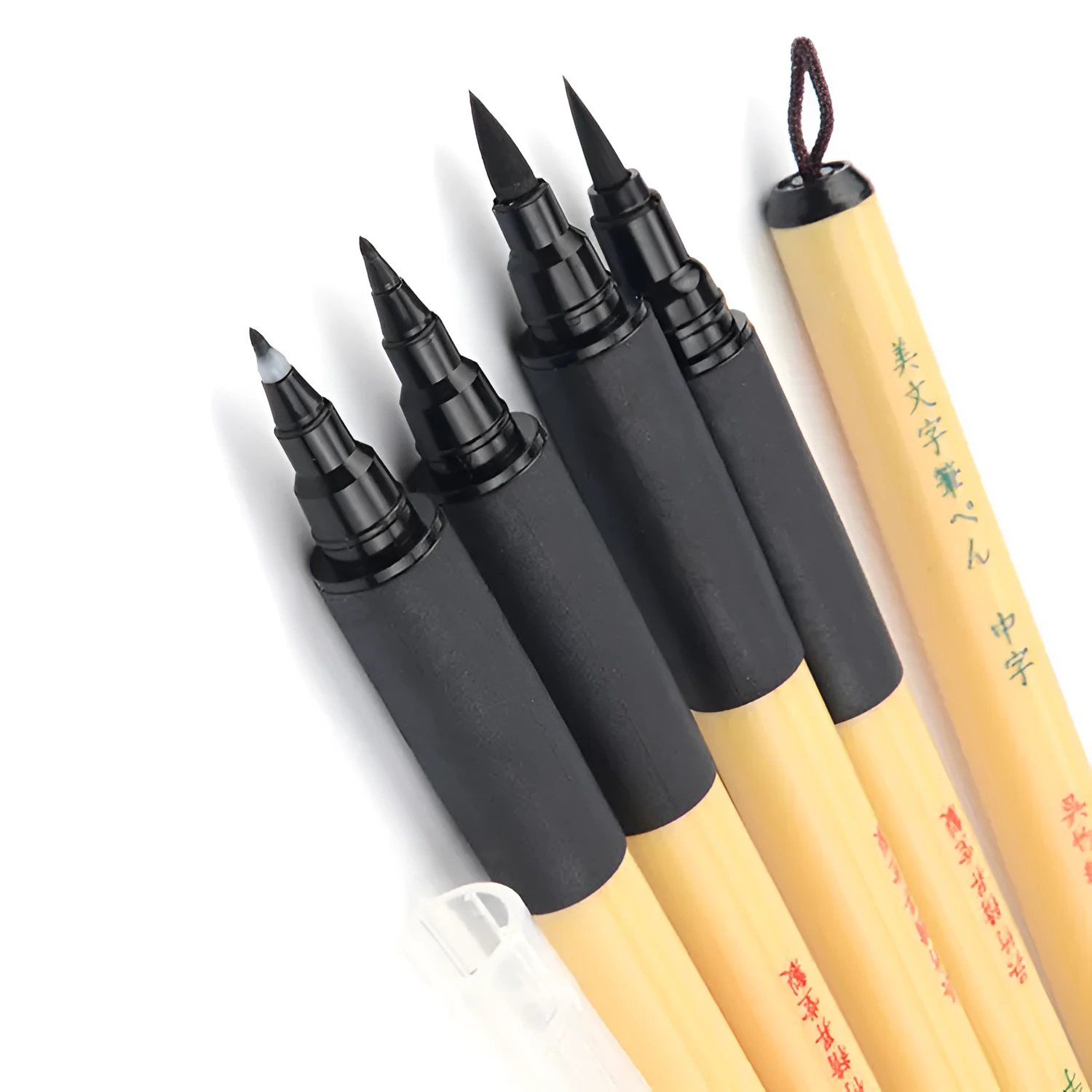 Bamboo calligraphy practice pen with soft hair tip and choice of five brush styles for Chinese character writing