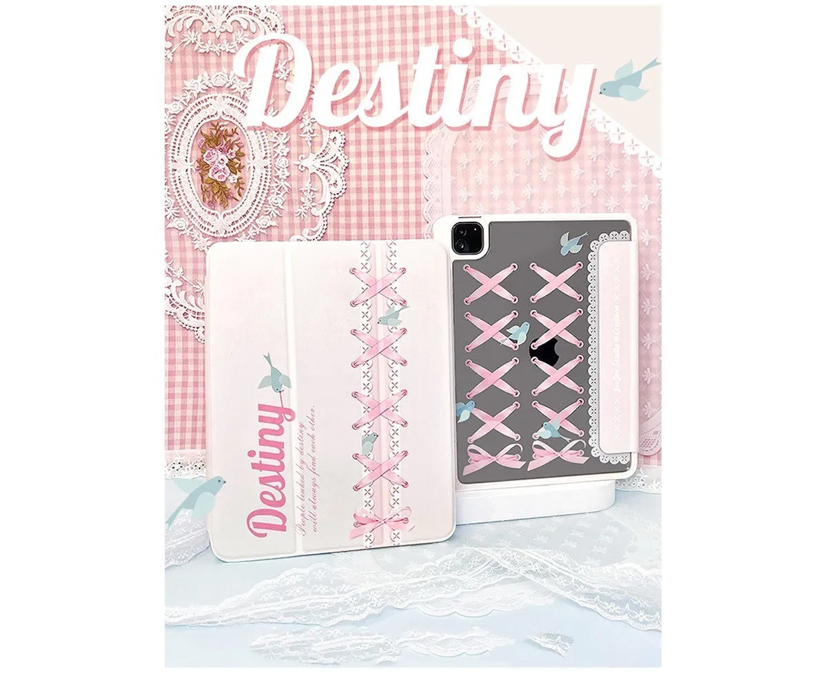 Clear acrylic protective case with pen slot for iPad, ballet strap accent on edge