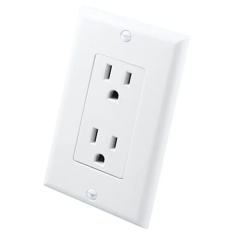 White plug-in socket induction LED night light with automatic sensor installed on a wall outlet.