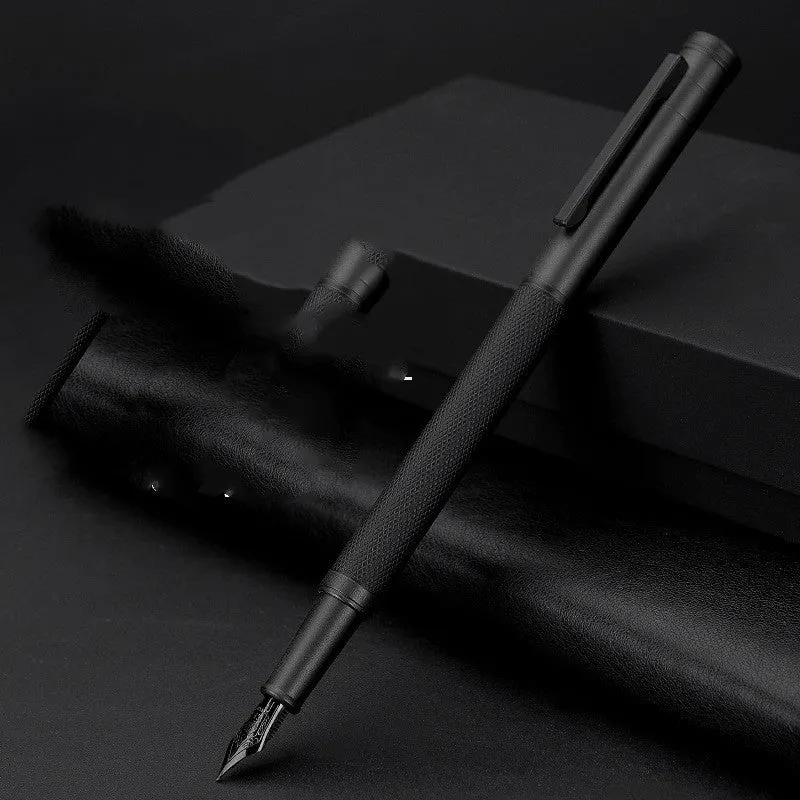 Metal fountain pen in business gift box with titanium iridium gold nib, black body, and black forest colour option