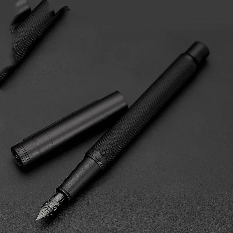 Metal fountain pen in business gift box with titanium iridium gold nib, black body, and black forest colour option