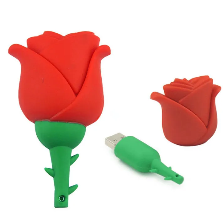 Creative cartoon anime rose shape USB 2.0 flash drive with PVC shell in pink colour