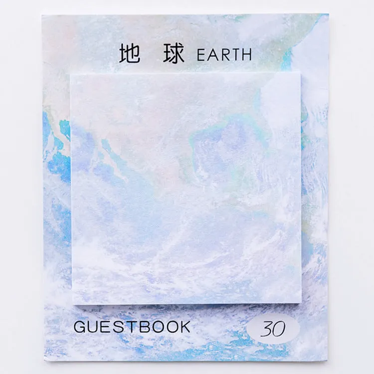 Square planet oil painting sticky notes pad showing Earth, Mars, Mercury designs
