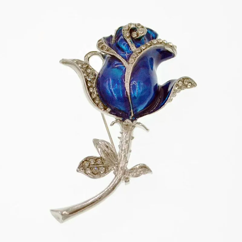 Diamond-studded metal rose flower crystal USB flash drive with USB 2.0 interface in blue colour option