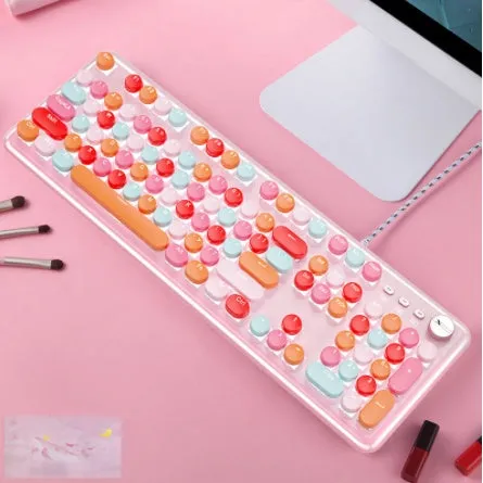 Macaron wired mechanical keyboard and green axis mouse set in rose red with white light cyan shaft