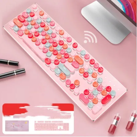 Macaron wired mechanical keyboard and green axis mouse set in rose red with white light cyan shaft