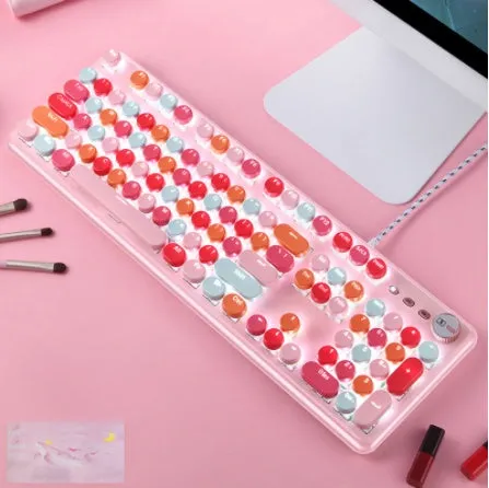 Macaron wired mechanical keyboard and green axis mouse set in rose red with white light cyan shaft