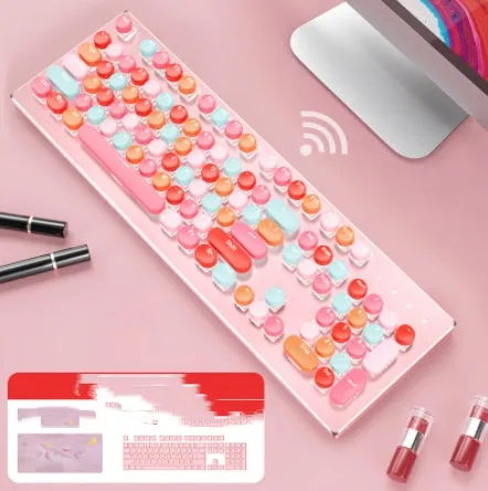 Macaron wired mechanical keyboard and green axis mouse set in rose red with white light cyan shaft