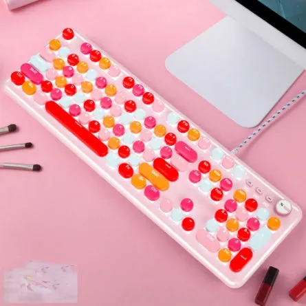 Macaron wired mechanical keyboard and green axis mouse set in rose red with white light cyan shaft