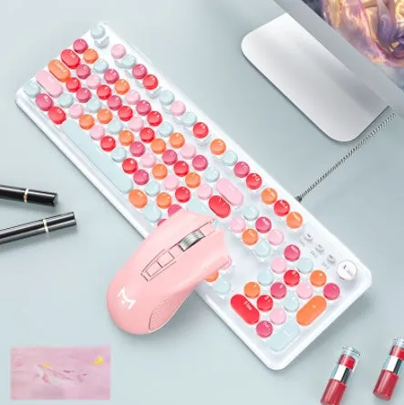 Macaron wired mechanical keyboard and green axis mouse set in rose red with white light cyan shaft
