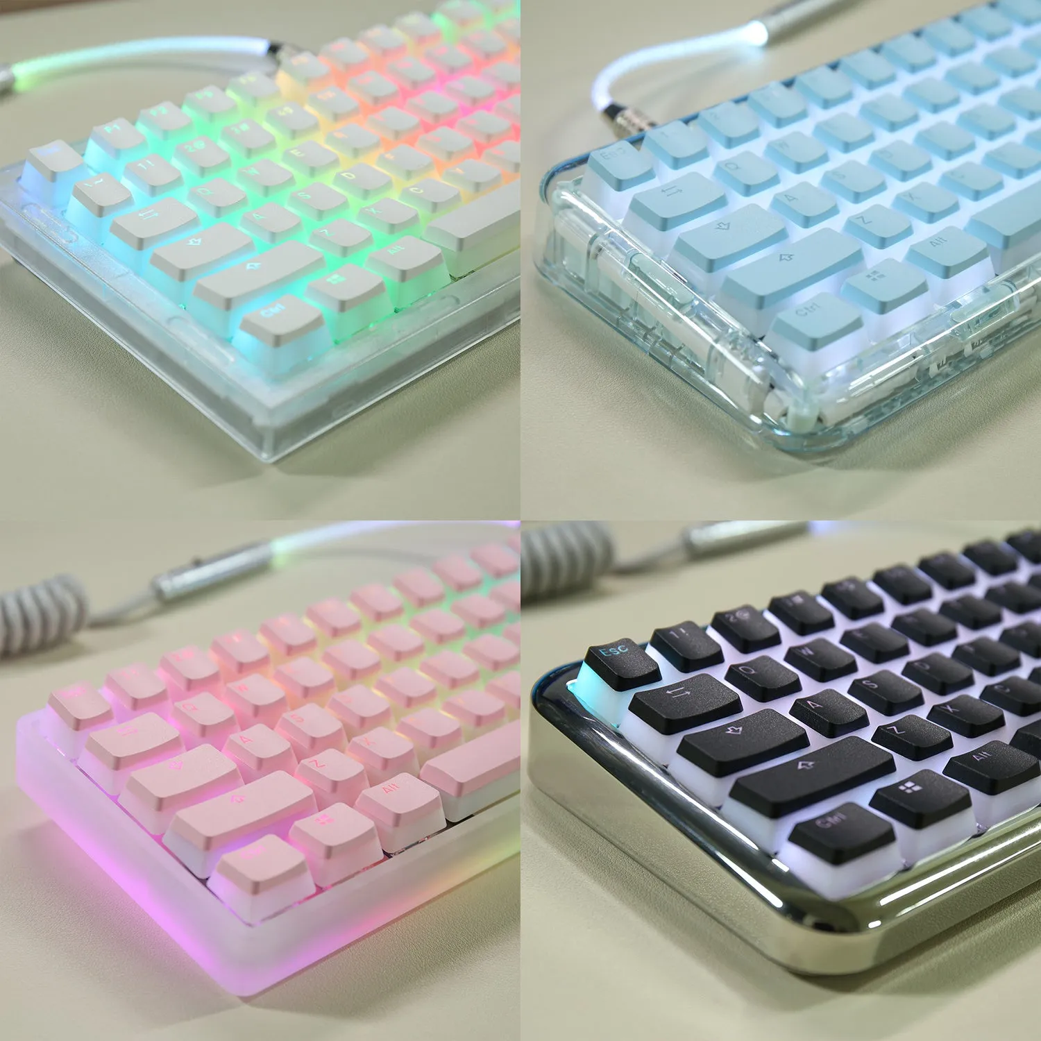 Double Skin Milk Pudding Transparent PBT key cap set in pink colour for mechanical keyboards with RGB backlighting
