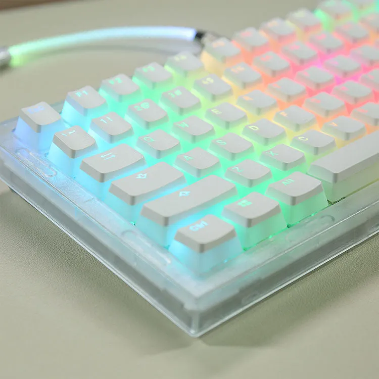 Double Skin Milk Pudding Transparent PBT key cap set in pink colour for mechanical keyboards with RGB backlighting