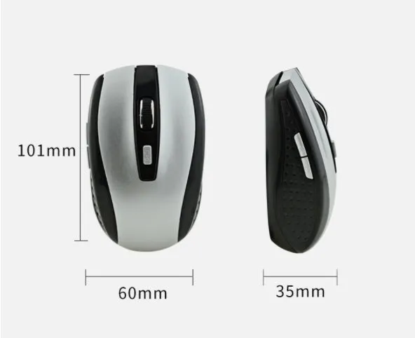 2.4G optical wireless mouse in black with USB receiver, 1000DPI, six buttons