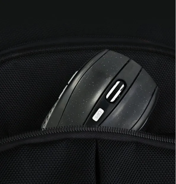 2.4G optical wireless mouse in black with USB receiver, 1000DPI, six buttons