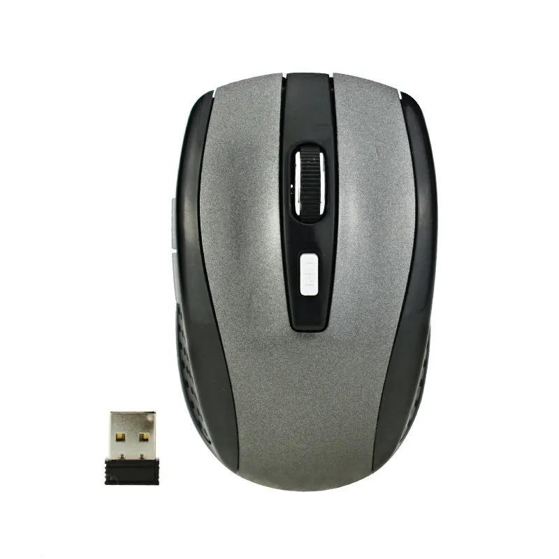 2.4G optical wireless mouse in black with USB receiver, 1000DPI, six buttons