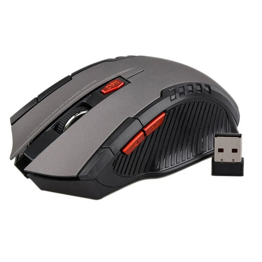 2.4G optical wireless mouse in black with USB receiver, 1000DPI, six buttons