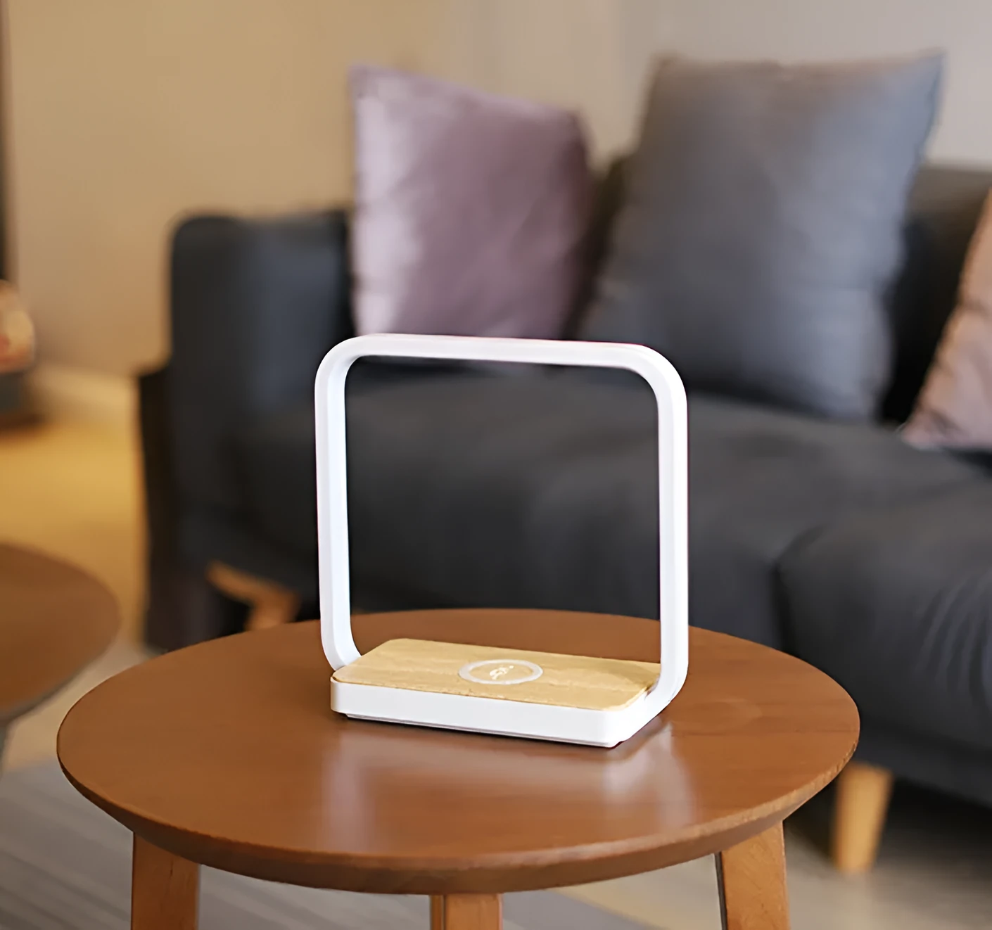 White plastic intelligent induction lamp with touch switch and Apple charging interface