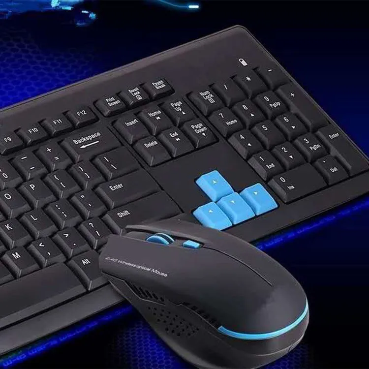 Black wireless keyboard and mouse set with dual USB receiver