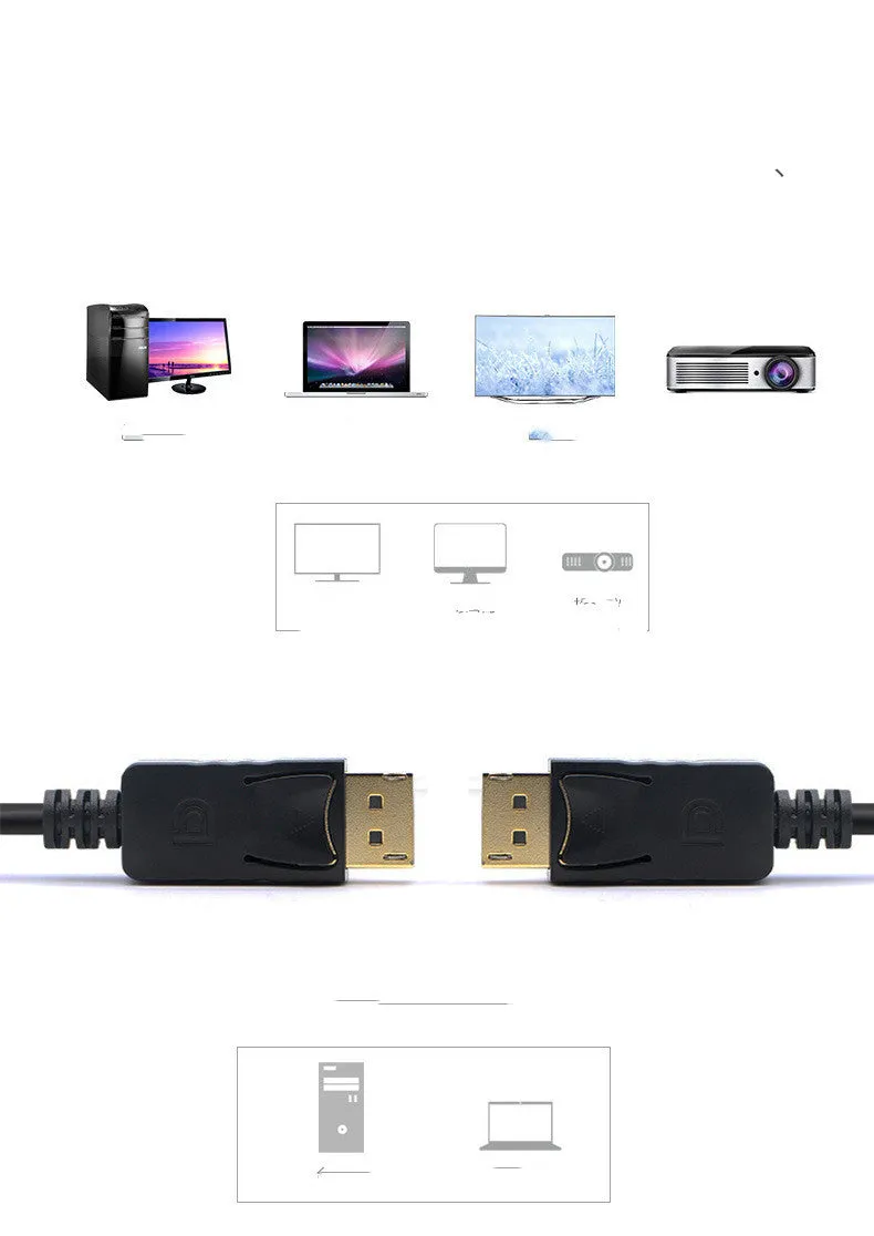 1.8m black DisplayPort DP male to DP male extension cable on white background